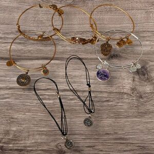 Lot of 7 Alex and Ani Charm Bracelet Bangles Gold Silver and Black Corded